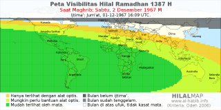 HilalMap: Peta Visibilitas Hilal Ramadhan 1387 H: rukyat tanggal 1967-12-2 M