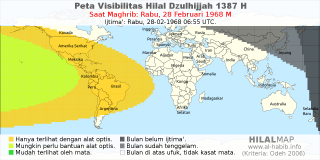 HilalMap: Peta Visibilitas Hilal Dzulhijjah 1387 H: rukyat tanggal 1968-2-28 M