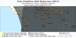 HilalMap: Peta Visibilitas Hilal Muharram 1388 H: rukyat tanggal 1968-3-28 M