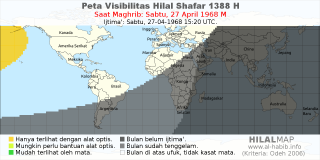 HilalMap: Peta Visibilitas Hilal Shafar 1388 H: rukyat tanggal 1968-4-27 M