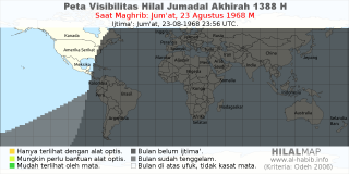 HilalMap: Peta Visibilitas Hilal Jumadal-Akhirah 1388 H: rukyat tanggal 1968-8-23 M