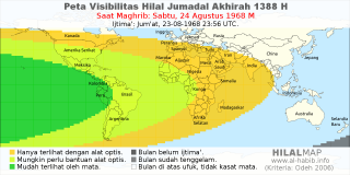 HilalMap: Peta Visibilitas Hilal Jumadal-Akhirah 1388 H: rukyat tanggal 1968-8-24 M