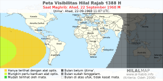 HilalMap: Peta Visibilitas Hilal Rajab 1388 H: rukyat tanggal 1968-9-22 M
