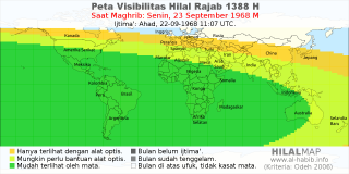 HilalMap: Peta Visibilitas Hilal Rajab 1388 H: rukyat tanggal 1968-9-23 M