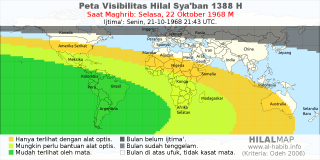 HilalMap: Peta Visibilitas Hilal Syaban 1388 H: rukyat tanggal 1968-10-22 M