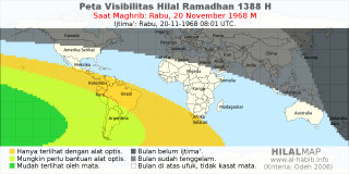 HilalMap: Peta Visibilitas Hilal Ramadhan 1388 H: rukyat tanggal 1968-11-20 M