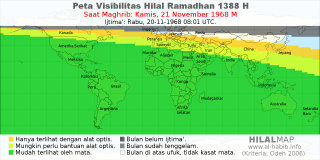 HilalMap: Peta Visibilitas Hilal Ramadhan 1388 H: rukyat tanggal 1968-11-21 M
