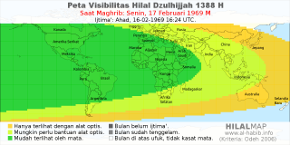 HilalMap: Peta Visibilitas Hilal Dzulhijjah 1388 H: rukyat tanggal 1969-2-17 M