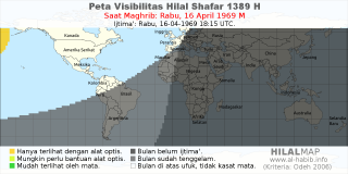 HilalMap: Peta Visibilitas Hilal Shafar 1389 H: rukyat tanggal 1969-4-16 M