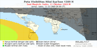 HilalMap: Peta Visibilitas Hilal Syaban 1389 H: rukyat tanggal 1969-10-11 M