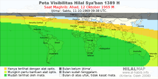 HilalMap: Peta Visibilitas Hilal Syaban 1389 H: rukyat tanggal 1969-10-12 M