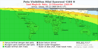 HilalMap: Peta Visibilitas Hilal Syawwal 1389 H: rukyat tanggal 1969-12-10 M