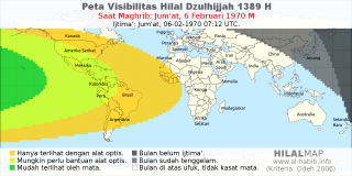 HilalMap: Peta Visibilitas Hilal Dzulhijjah 1389 H: rukyat tanggal 1970-2-6 M