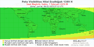 HilalMap: Peta Visibilitas Hilal Dzulhijjah 1389 H: rukyat tanggal 1970-2-7 M