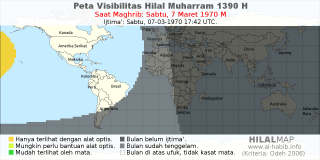HilalMap: Peta Visibilitas Hilal Muharram 1390 H: rukyat tanggal 1970-3-7 M