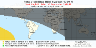 HilalMap: Peta Visibilitas Hilal Syaban 1390 H: rukyat tanggal 1970-9-30 M