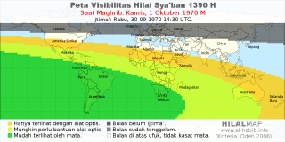 HilalMap: Peta Visibilitas Hilal Syaban 1390 H: rukyat tanggal 1970-10-1 M