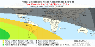 HilalMap: Peta Visibilitas Hilal Ramadhan 1390 H: rukyat tanggal 1970-10-30 M