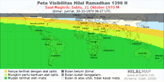 HilalMap: Peta Visibilitas Hilal Ramadhan 1390 H: rukyat tanggal 1970-10-31 M