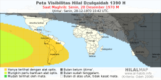 HilalMap: Peta Visibilitas Hilal Dzulqaidah 1390 H: rukyat tanggal 1970-12-28 M