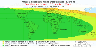 HilalMap: Peta Visibilitas Hilal Dzulqaidah 1390 H: rukyat tanggal 1970-12-29 M