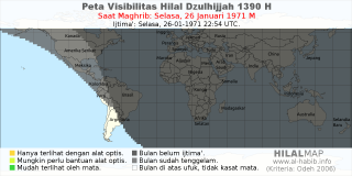 HilalMap: Peta Visibilitas Hilal Dzulhijjah 1390 H: rukyat tanggal 1971-1-26 M