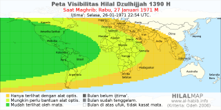 HilalMap: Peta Visibilitas Hilal Dzulhijjah 1390 H: rukyat tanggal 1971-1-27 M