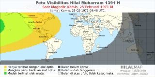 HilalMap: Peta Visibilitas Hilal Muharram 1391 H: rukyat tanggal 1971-2-25 M