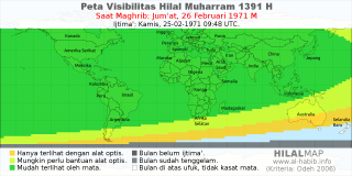 HilalMap: Peta Visibilitas Hilal Muharram 1391 H: rukyat tanggal 1971-2-26 M