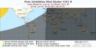 HilalMap: Peta Visibilitas Hilal Shafar 1391 H: rukyat tanggal 1971-3-26 M
