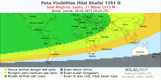 HilalMap: Peta Visibilitas Hilal Shafar 1391 H: rukyat tanggal 1971-3-27 M