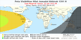 HilalMap: Peta Visibilitas Hilal Jumadal-Akhirah 1391 H: rukyat tanggal 1971-7-22 M