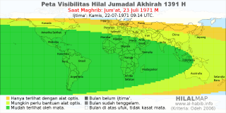 HilalMap: Peta Visibilitas Hilal Jumadal-Akhirah 1391 H: rukyat tanggal 1971-7-23 M