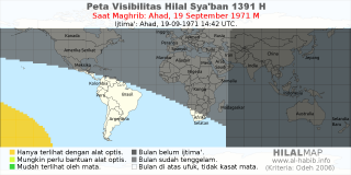 HilalMap: Peta Visibilitas Hilal Syaban 1391 H: rukyat tanggal 1971-9-19 M