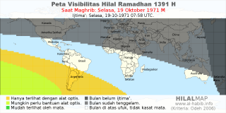 HilalMap: Peta Visibilitas Hilal Ramadhan 1391 H: rukyat tanggal 1971-10-19 M