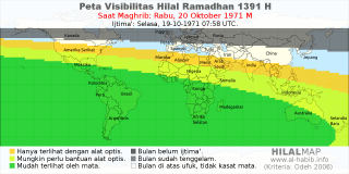 HilalMap: Peta Visibilitas Hilal Ramadhan 1391 H: rukyat tanggal 1971-10-20 M