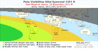 HilalMap: Peta Visibilitas Hilal Syawwal 1391 H: rukyat tanggal 1971-11-18 M