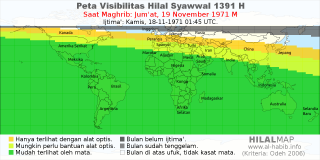 HilalMap: Peta Visibilitas Hilal Syawwal 1391 H: rukyat tanggal 1971-11-19 M