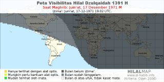 HilalMap: Peta Visibilitas Hilal Dzulqaidah 1391 H: rukyat tanggal 1971-12-17 M