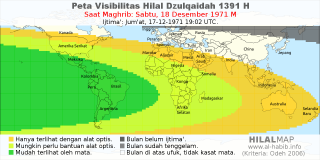HilalMap: Peta Visibilitas Hilal Dzulqaidah 1391 H: rukyat tanggal 1971-12-18 M