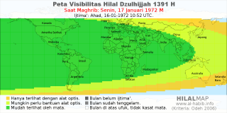 HilalMap: Peta Visibilitas Hilal Dzulhijjah 1391 H: rukyat tanggal 1972-1-17 M