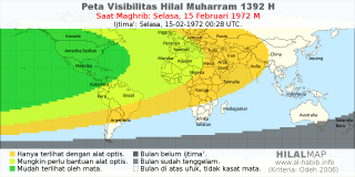 HilalMap: Peta Visibilitas Hilal Muharram 1392 H: rukyat tanggal 1972-2-15 M
