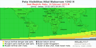 HilalMap: Peta Visibilitas Hilal Muharram 1392 H: rukyat tanggal 1972-2-16 M