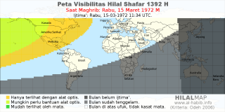 HilalMap: Peta Visibilitas Hilal Shafar 1392 H: rukyat tanggal 1972-3-15 M