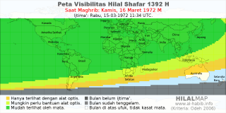 HilalMap: Peta Visibilitas Hilal Shafar 1392 H: rukyat tanggal 1972-3-16 M