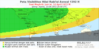 HilalMap: Peta Visibilitas Hilal Rabiul-Awwal 1392 H: rukyat tanggal 1972-4-14 M