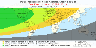 HilalMap: Peta Visibilitas Hilal Rabiul-Akhir 1392 H: rukyat tanggal 1972-5-13 M