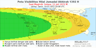 HilalMap: Peta Visibilitas Hilal Jumadal-Akhirah 1392 H: rukyat tanggal 1972-7-11 M