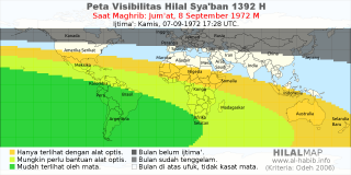 HilalMap: Peta Visibilitas Hilal Syaban 1392 H: rukyat tanggal 1972-9-8 M