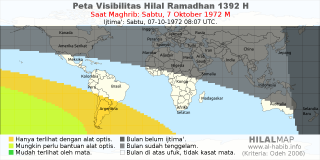 HilalMap: Peta Visibilitas Hilal Ramadhan 1392 H: rukyat tanggal 1972-10-7 M